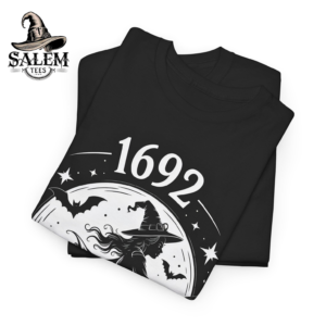 Black Salem witch trials t-shirt with 1692 they missed one witch moon gothic graphic design